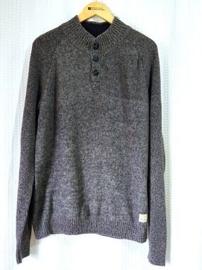 Jack Jones Sweater Mens XL Grey Mock Neck Henley Button Shaker Ribbed Knit Long